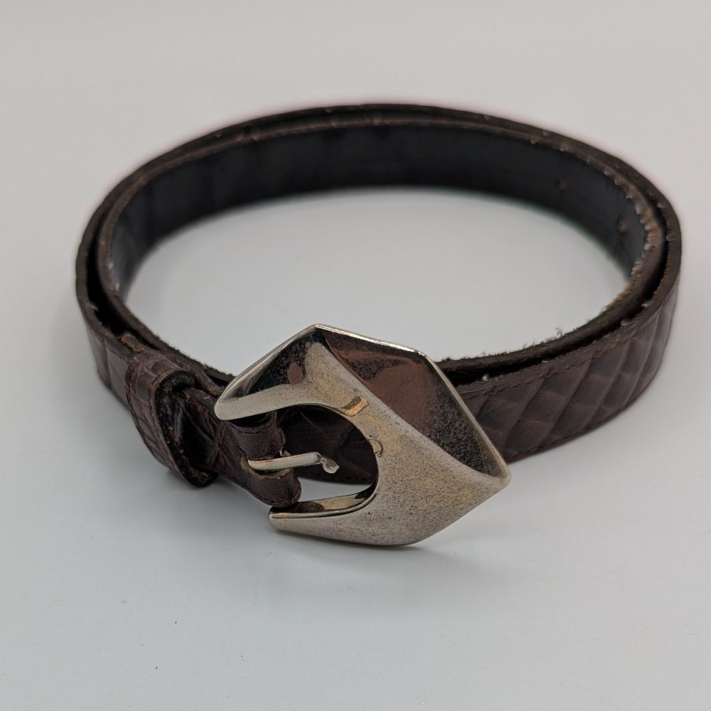 Leather Shop Brown Snakeskin Embossed Leather Skinny Belt Silver Buckle 7101 S